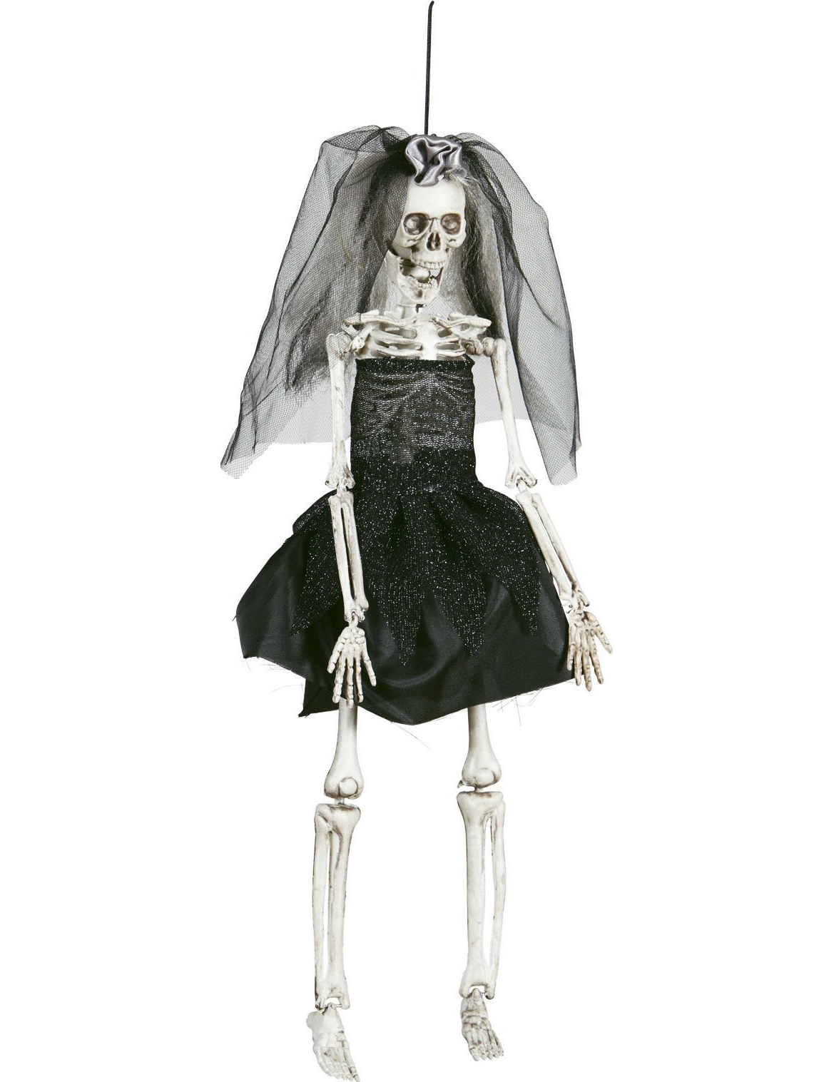 Skelett-Braut Halloween-Hängedeko schwarz 42cm Person, Puppe, Spielzeug