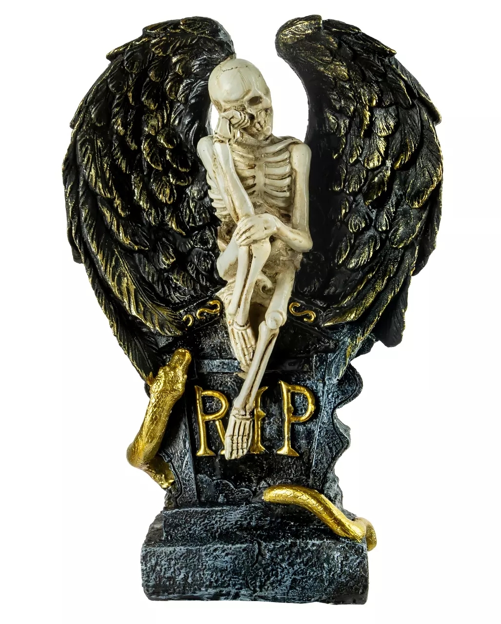 Weinender Todesengel mit Flügeln & Grabstein 32cm Person