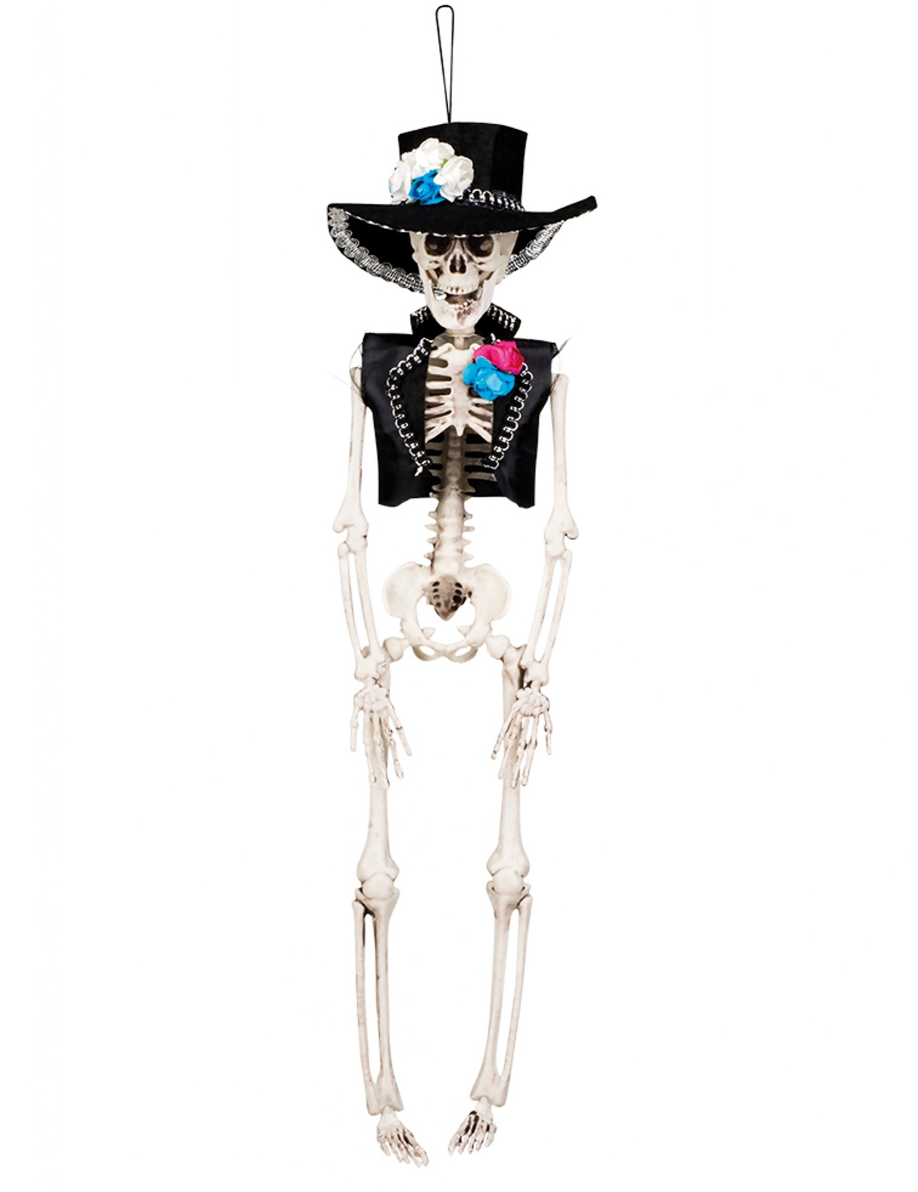 Dia de los Muertos Skelett Halloween-Hängedeko Schwarz 40cm Person, Kleidung, Hut, Skelett